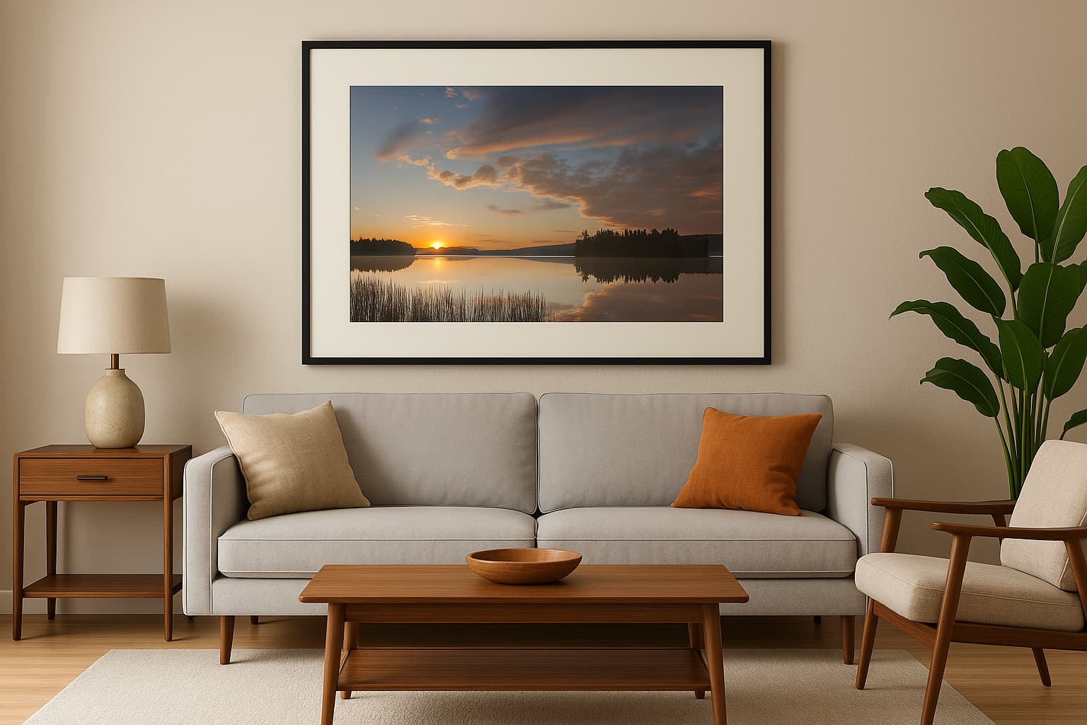 framed print in modern living room