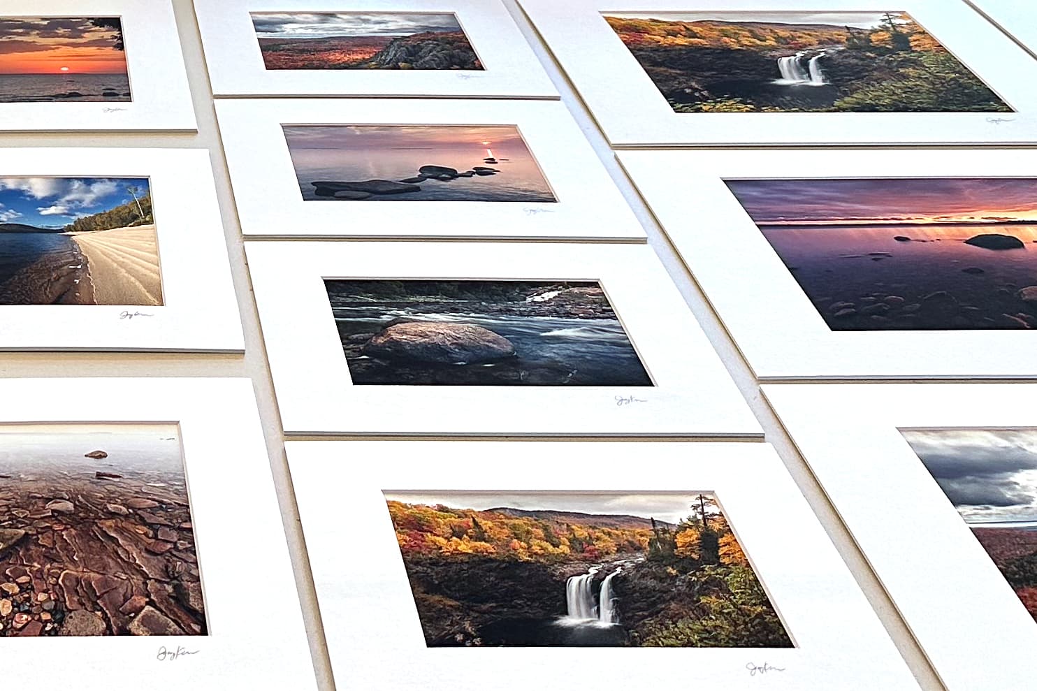 mounted prints on counter