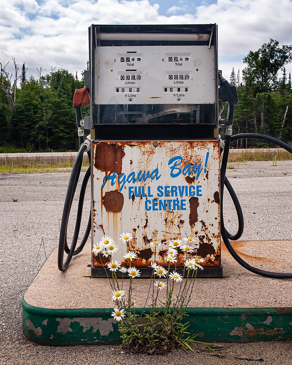 Abandoned gas pump at service station