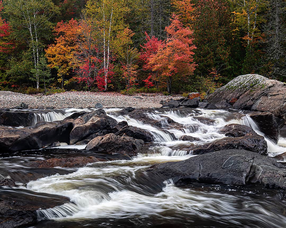Fall colour and waterfall on the Goulais River