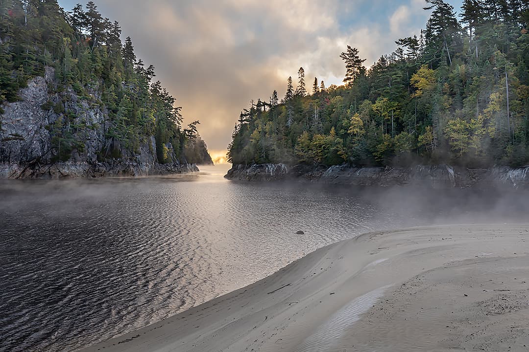Misty river sunrise on Montreal River